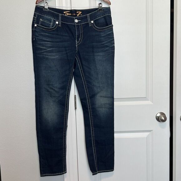 Seven7 Womens Blue Skinny Jeans Mid Rise Pockets Logo Cotton Blend - Picture 2 of 13